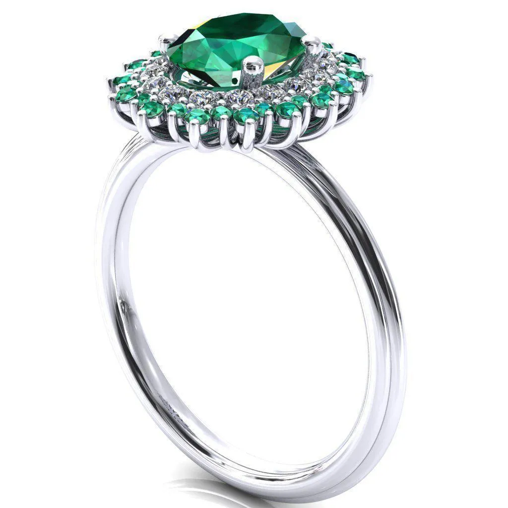Eridanus Oval Emerald Cluster Diamond and Emerald Halo Wedding Ring ver.2