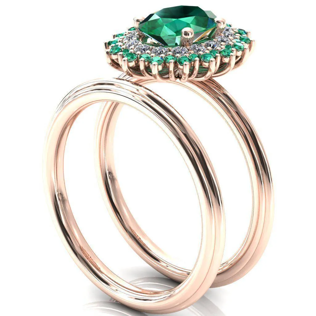 Eridanus Oval Emerald Cluster Diamond and Emerald Halo Wedding Ring ver.2
