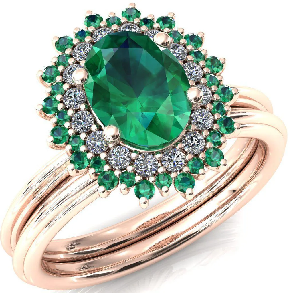 Eridanus Oval Emerald Cluster Diamond and Emerald Halo Wedding Ring ver.2