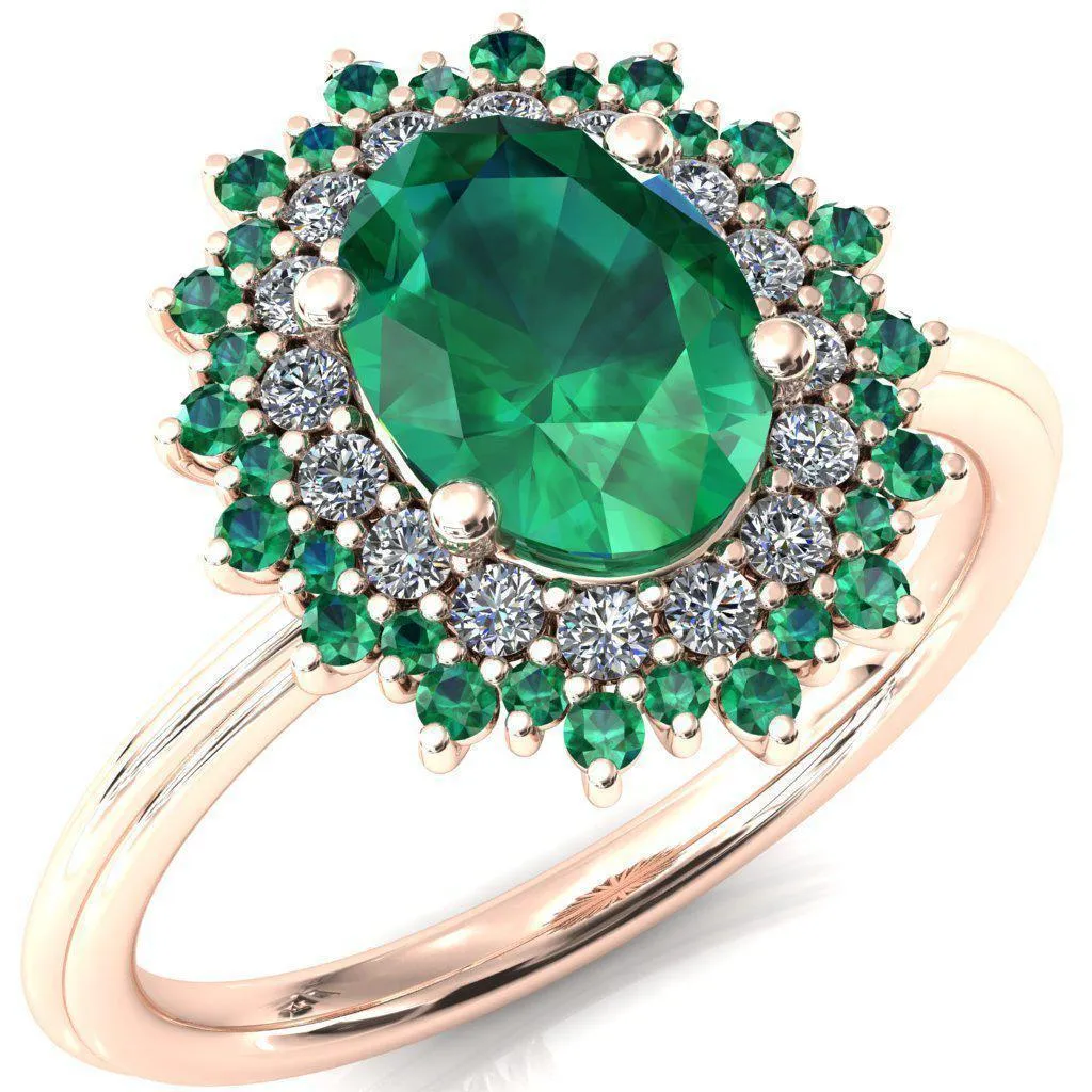 Eridanus Oval Emerald Cluster Diamond and Emerald Halo Wedding Ring ver.2