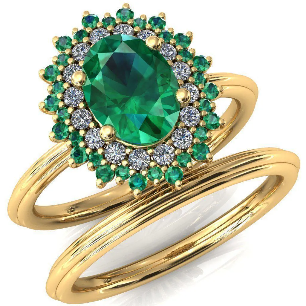 Eridanus Oval Emerald Cluster Diamond and Emerald Halo Wedding Ring ver.2