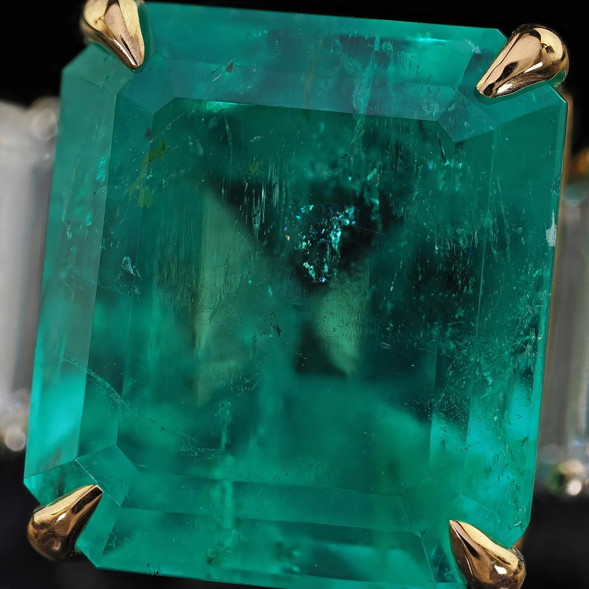 Estate Contemporary 14K White Gold Colombian Emerald Diamond Cocktail Ring - GIA
