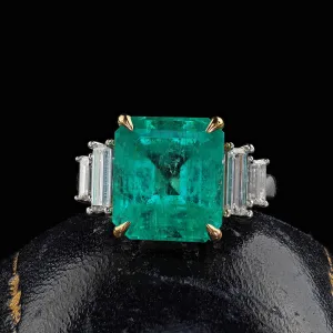 Estate Contemporary 14K White Gold Colombian Emerald Diamond Cocktail Ring - GIA