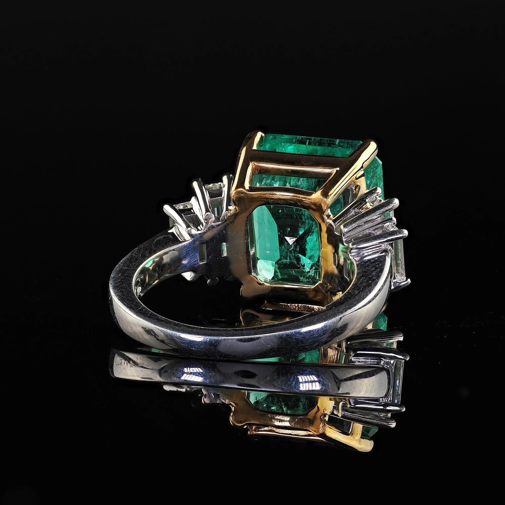 Estate Contemporary 14K White Gold Colombian Emerald Diamond Cocktail Ring - GIA