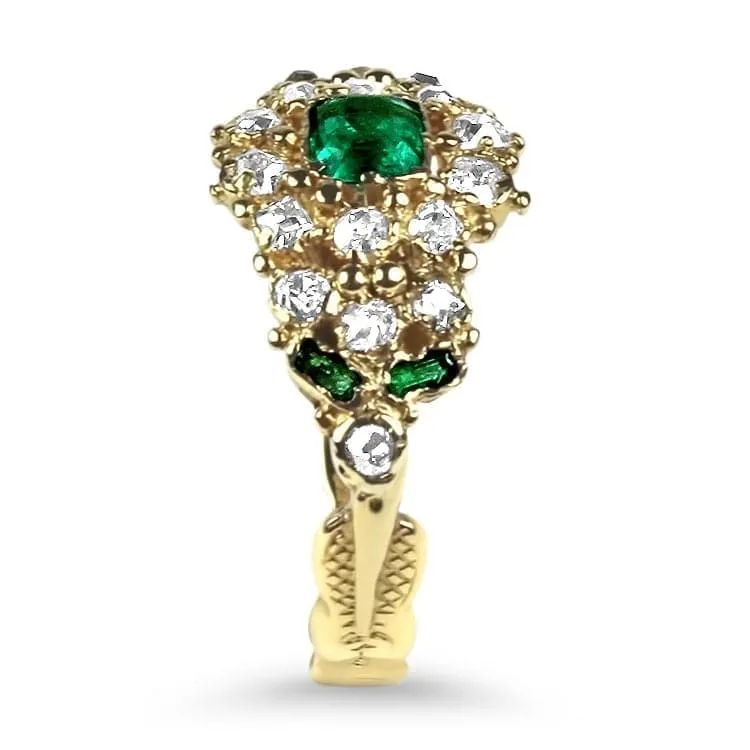 Estate Yellow Gold Emerald and Diamond Cluster Ring