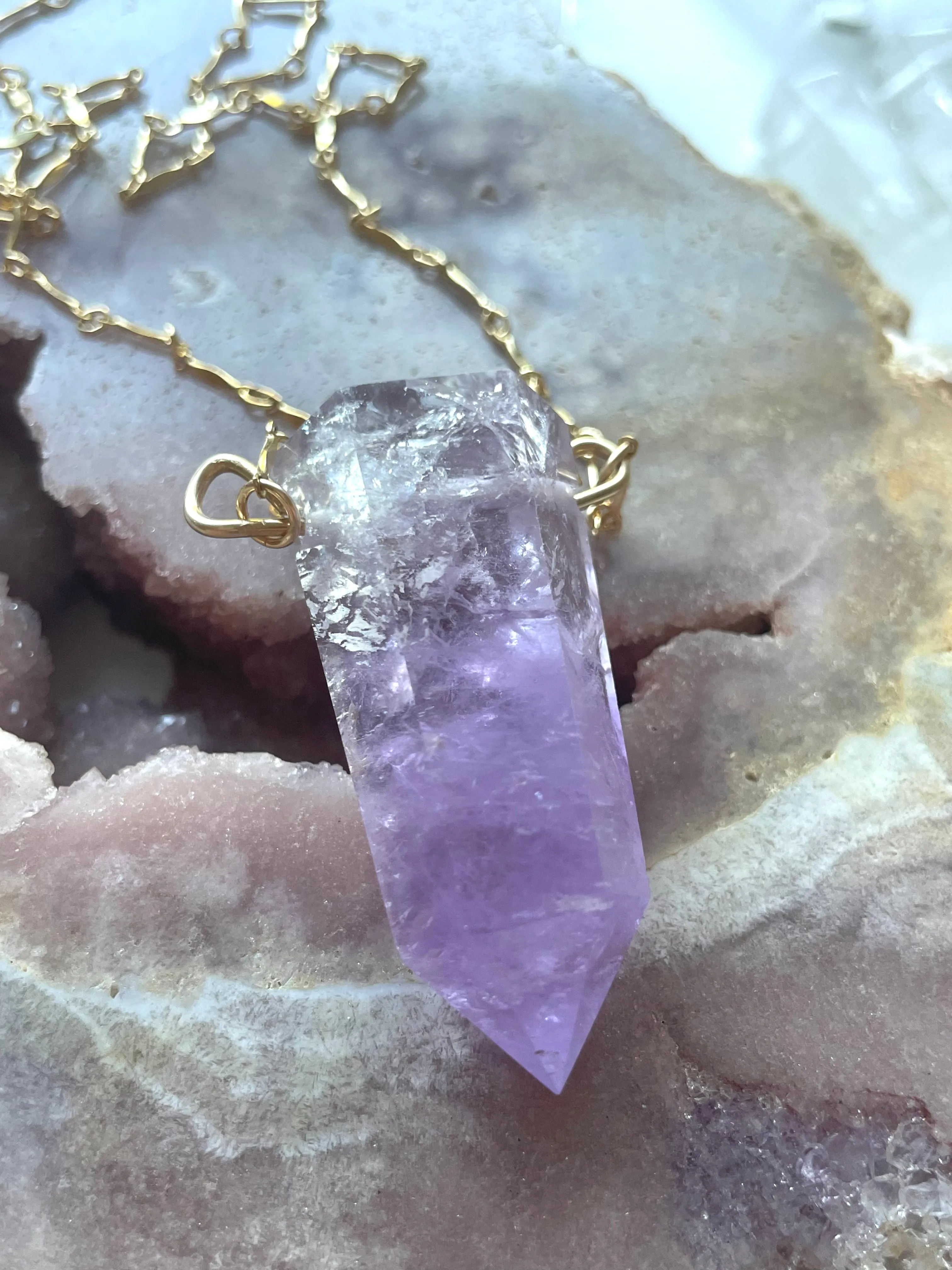 Extra large Chunky Amethyst Tower Necklace 14kt Gold filled