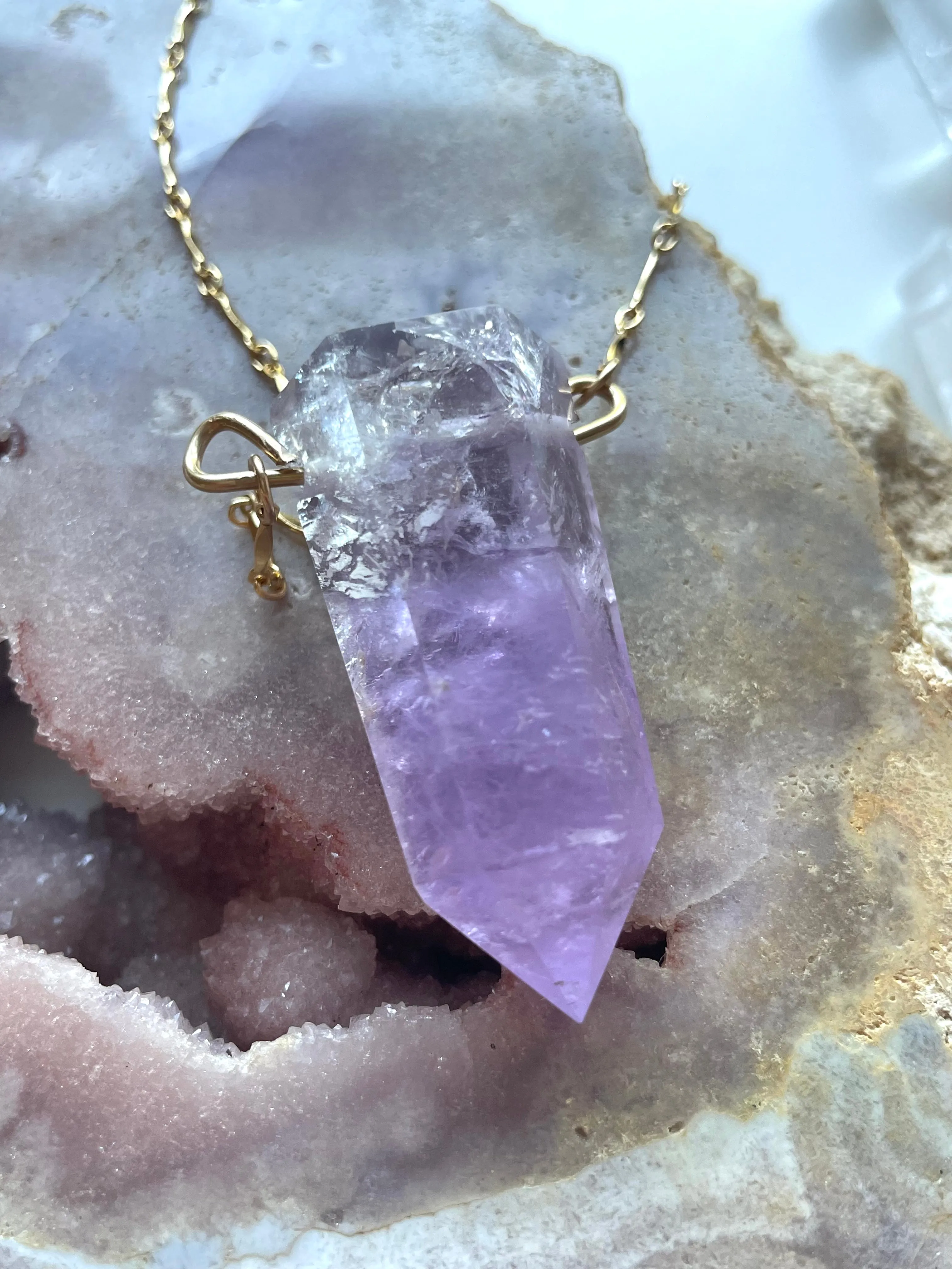 Extra large Chunky Amethyst Tower Necklace 14kt Gold filled
