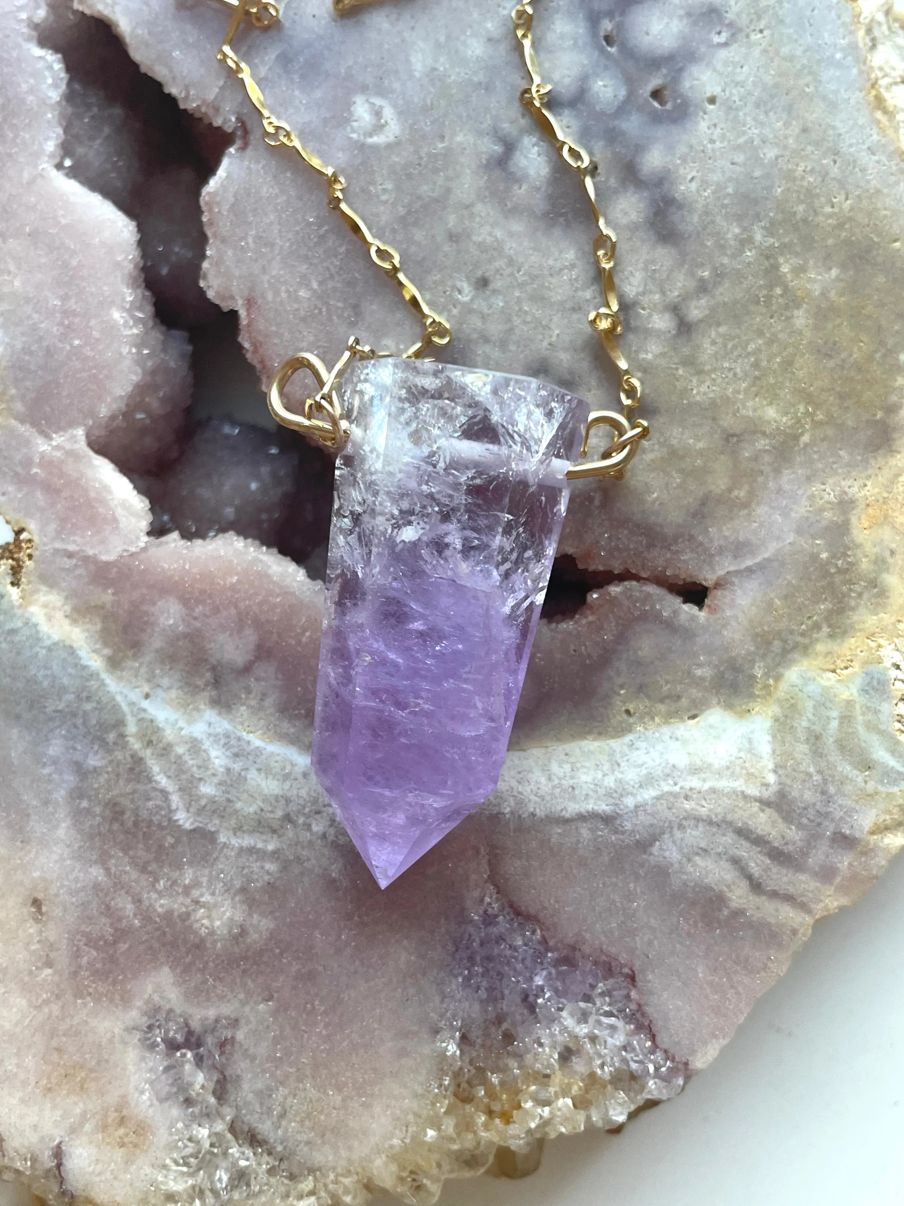 Extra large Chunky Amethyst Tower Necklace 14kt Gold filled