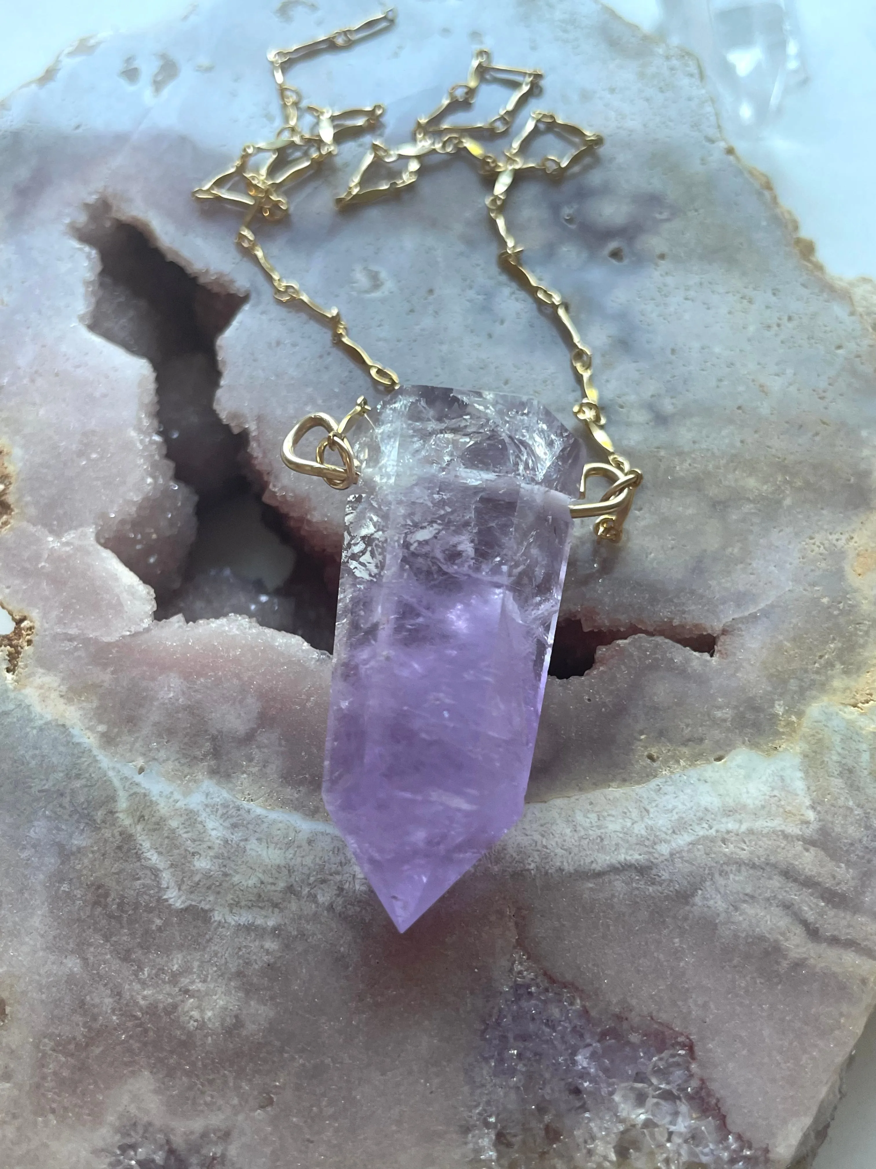 Extra large Chunky Amethyst Tower Necklace 14kt Gold filled
