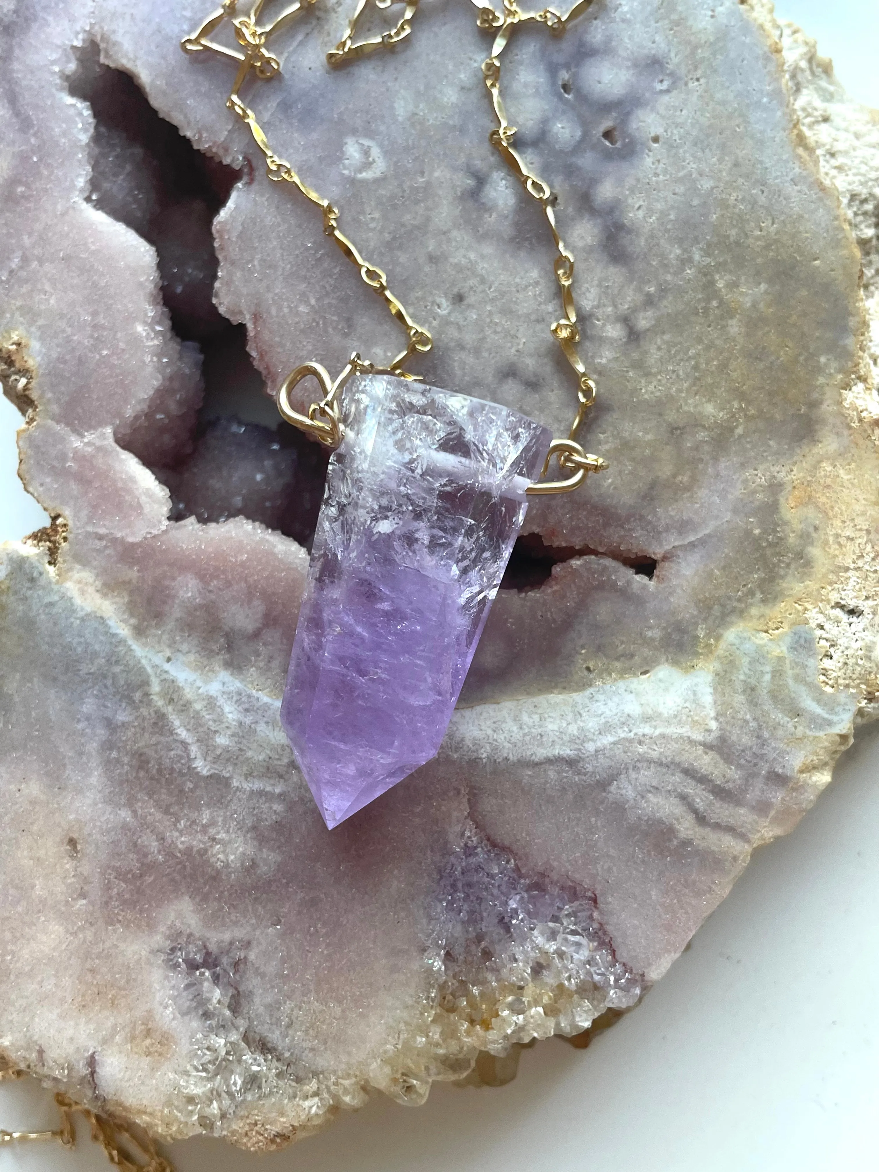 Extra large Chunky Amethyst Tower Necklace 14kt Gold filled