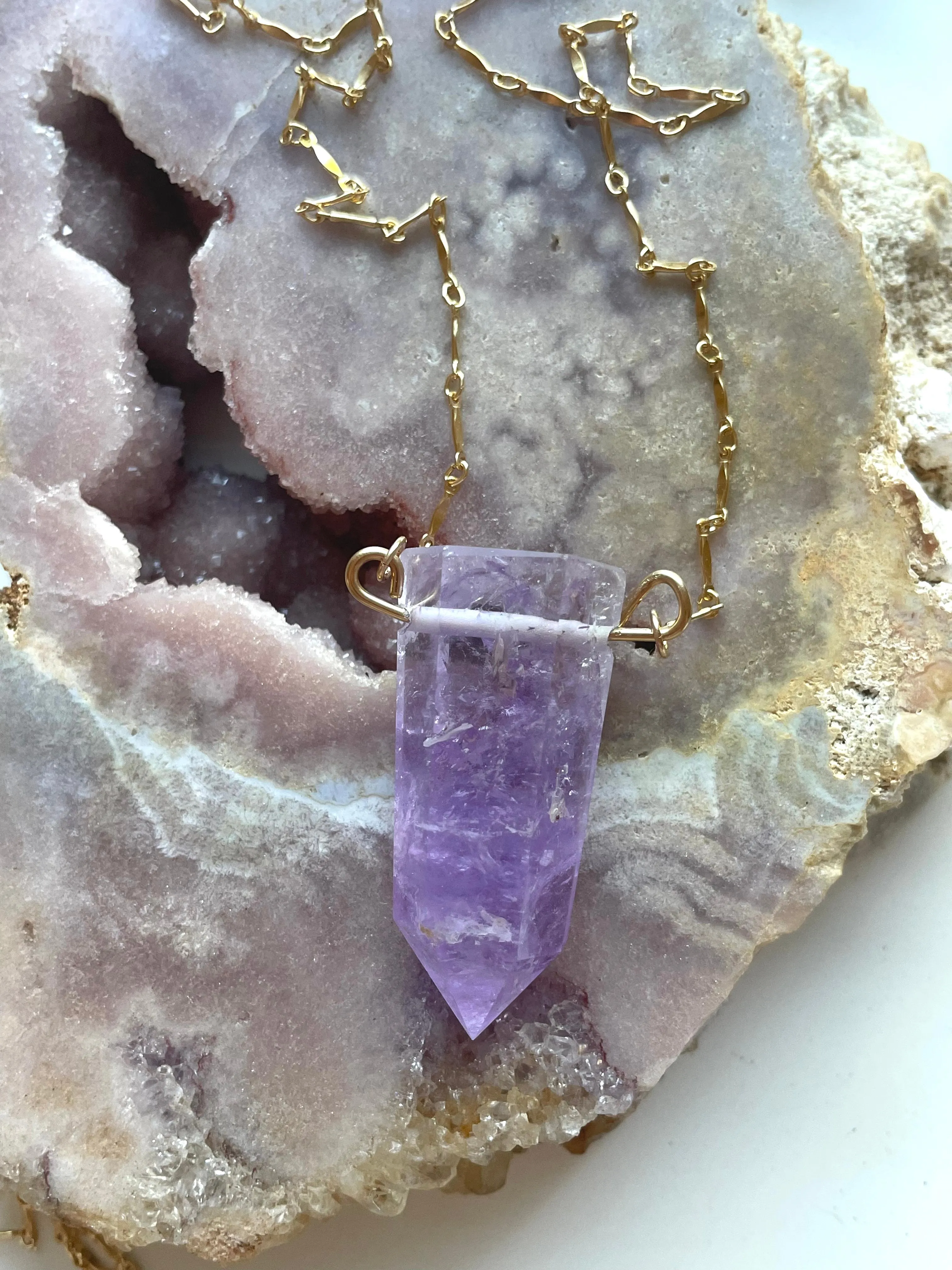 Extra large Chunky Amethyst Tower Necklace 14kt Gold filled