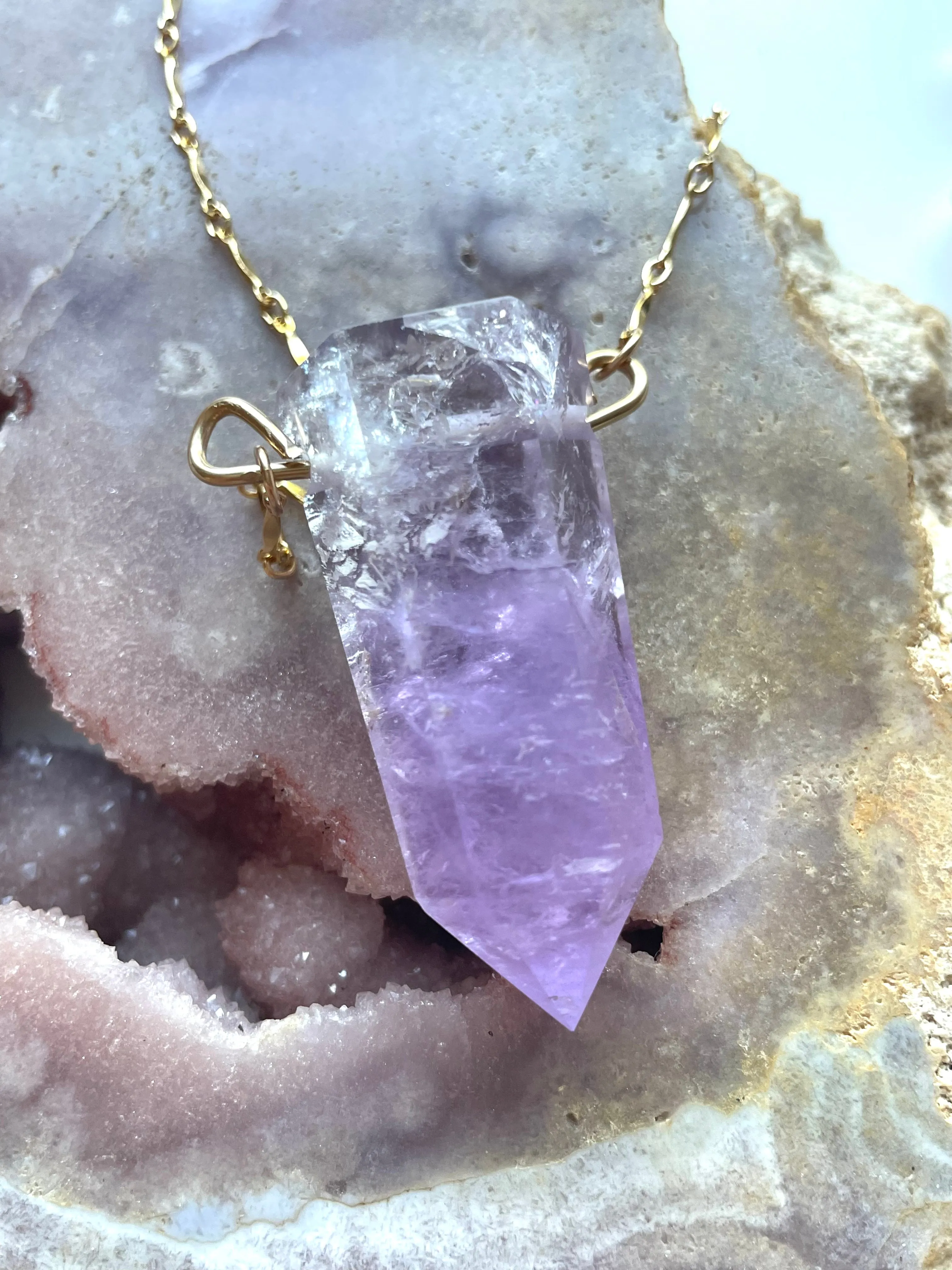 Extra large Chunky Amethyst Tower Necklace 14kt Gold filled
