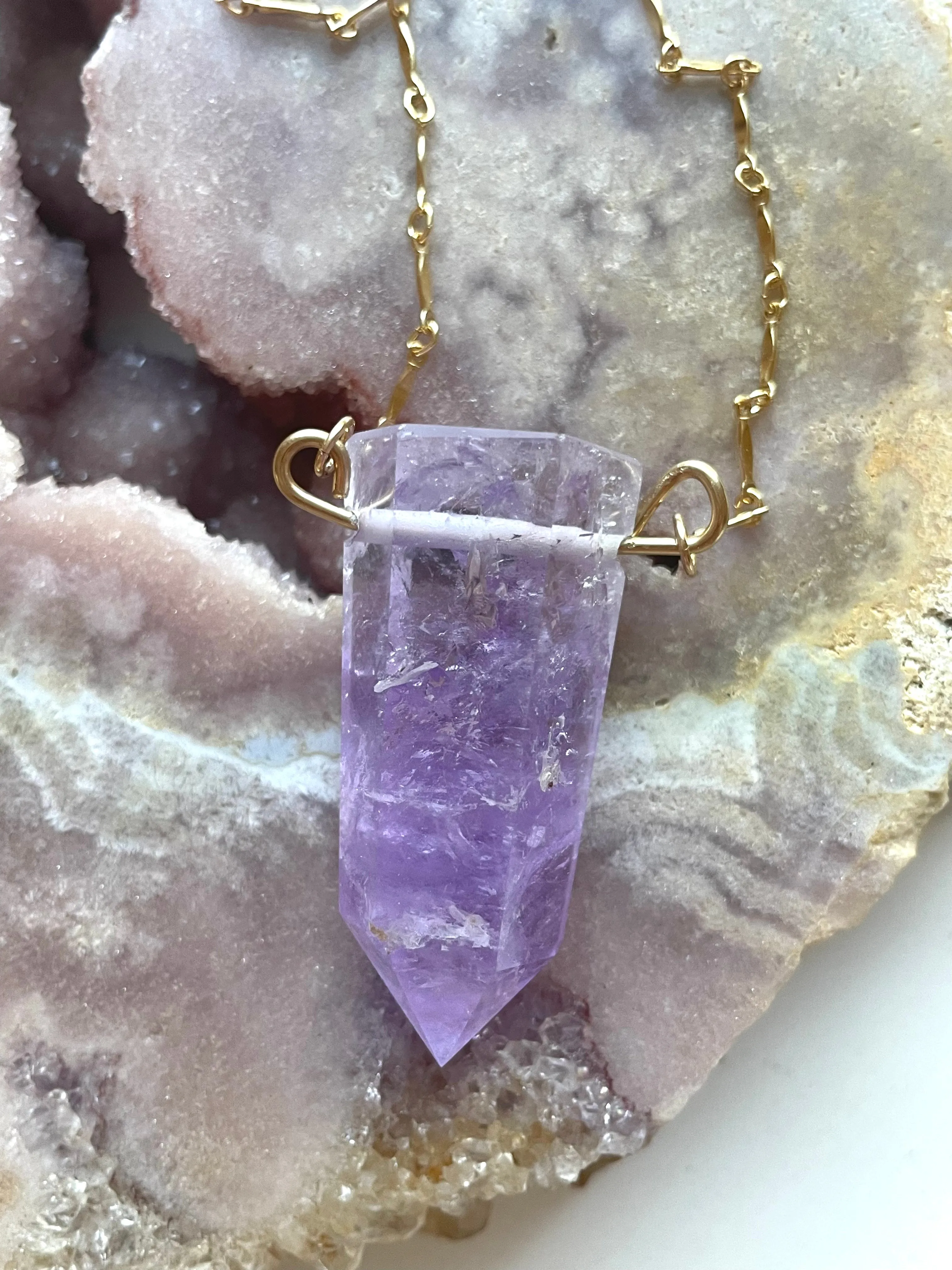 Extra large Chunky Amethyst Tower Necklace 14kt Gold filled