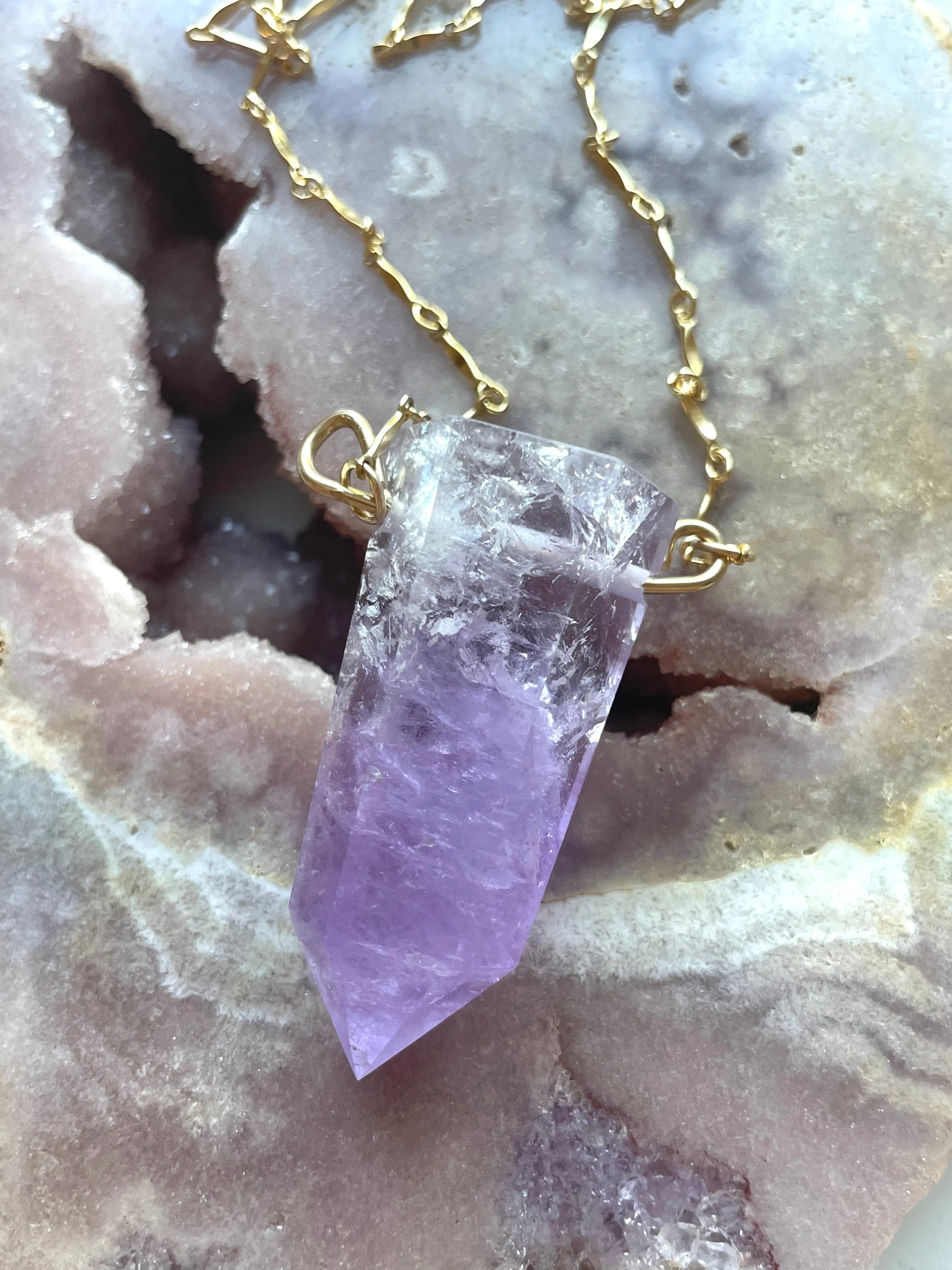 Extra large Chunky Amethyst Tower Necklace 14kt Gold filled
