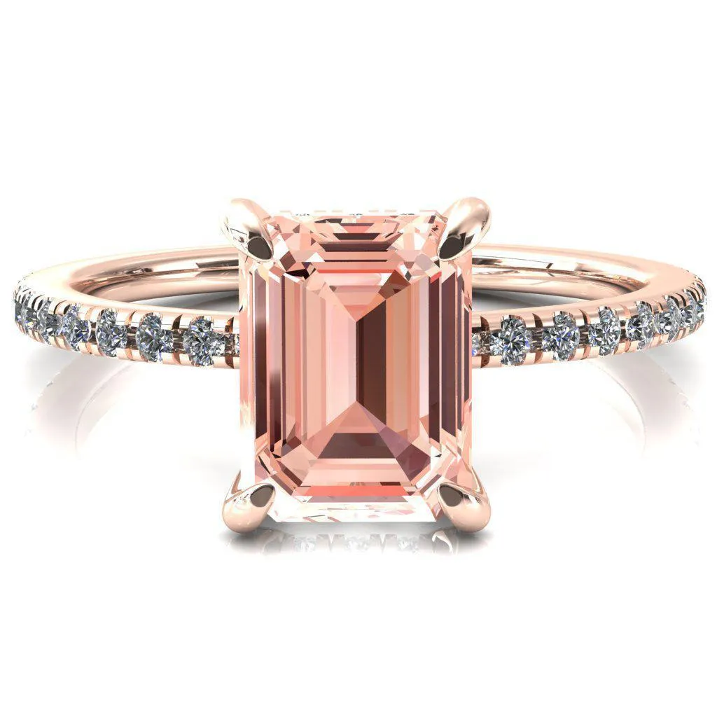 Ezili Emerald Champagne Sapphire 4 Claw Prong Micro Pave Diamond Sides Engagement Ring