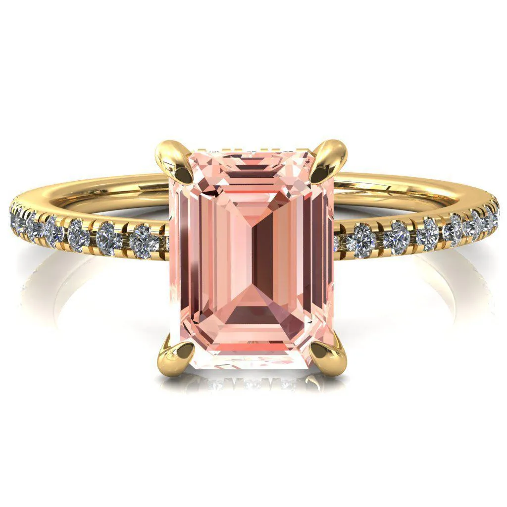 Ezili Emerald Champagne Sapphire 4 Claw Prong Micro Pave Diamond Sides Engagement Ring