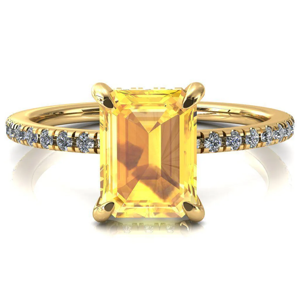 Ezili Emerald Yellow Sapphire 4 Claw Prong Micro Pave Diamond Sides Engagement Ring