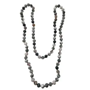 Fabienne - 36" Semi Precious Knotted Bead Necklace - Tree Agate