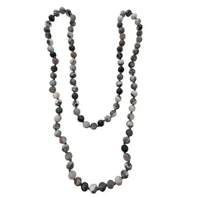 Fabienne - 36" Semi Precious Knotted Bead Necklace - Tree Agate