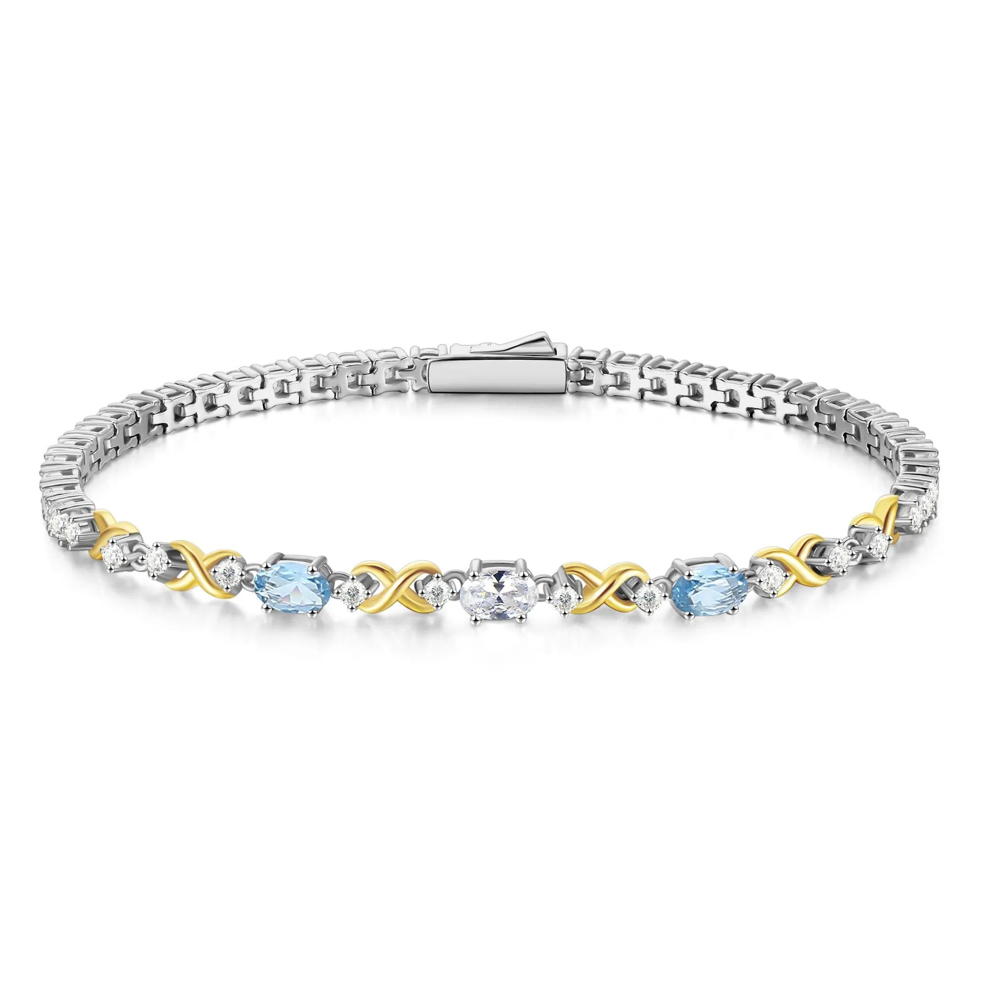 FANCIME "Eternal Duo" March Birthstone Aquamarine Sterling Silver Tennis Bracelets