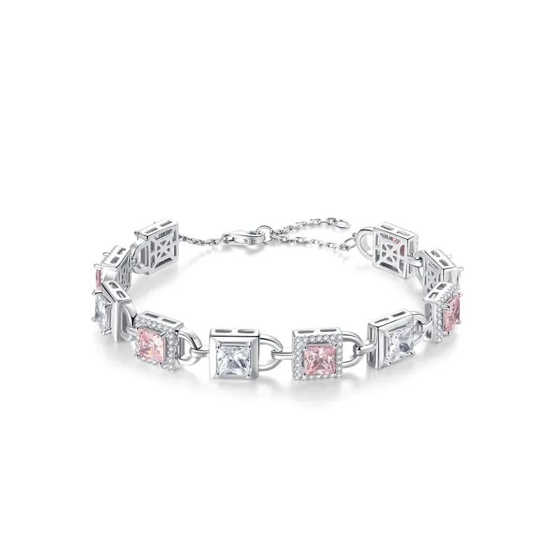 FANCIME "Pink Vow" Lock Link Tennis Sterling Silver Bracelet