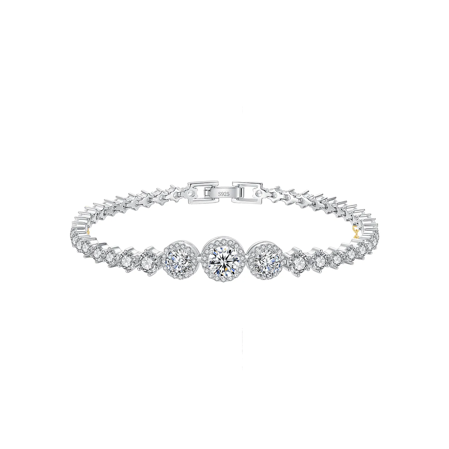 FANCIME "Spotlight" Halo Setting Sterling Silver Bracelet