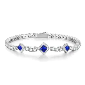 FANCIME "Square Sparkle" September Birthstone Sapphire Sterling Silver Tennis Bracelets