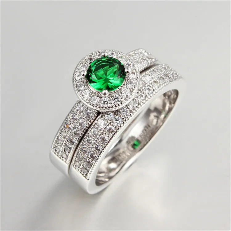 Fashion 18K White Gold Plated Sapphire Ring Set Fashion Wedding & Engagement Ring Set Jewelry For Women with Austrian Crystal