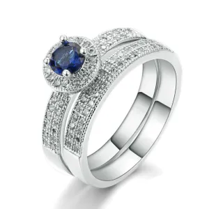 Fashion 18K White Gold Plated Sapphire Ring Set Fashion Wedding & Engagement Ring Set Jewelry For Women with Austrian Crystal