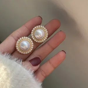 Fashion Bohemian Big Pearl Stud Earring Mascot Ornaments For Women