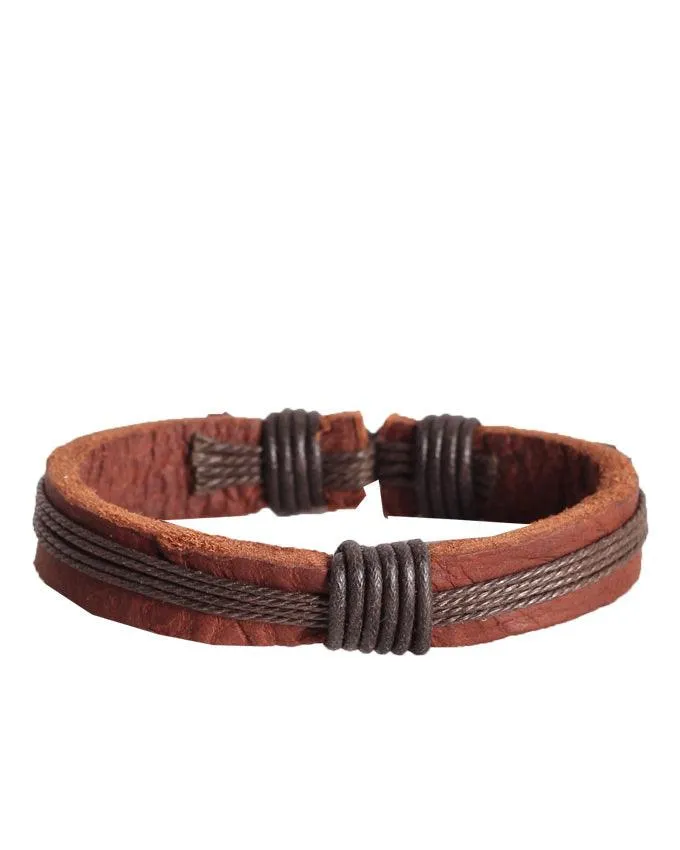 Fashion Men Genuine Leather Bracelet Brown