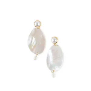 FAUX PEARL STUD AND MOTHER OF PEARL DROP EARRINGS WITH FRESH WATER PEARL ACCENTS