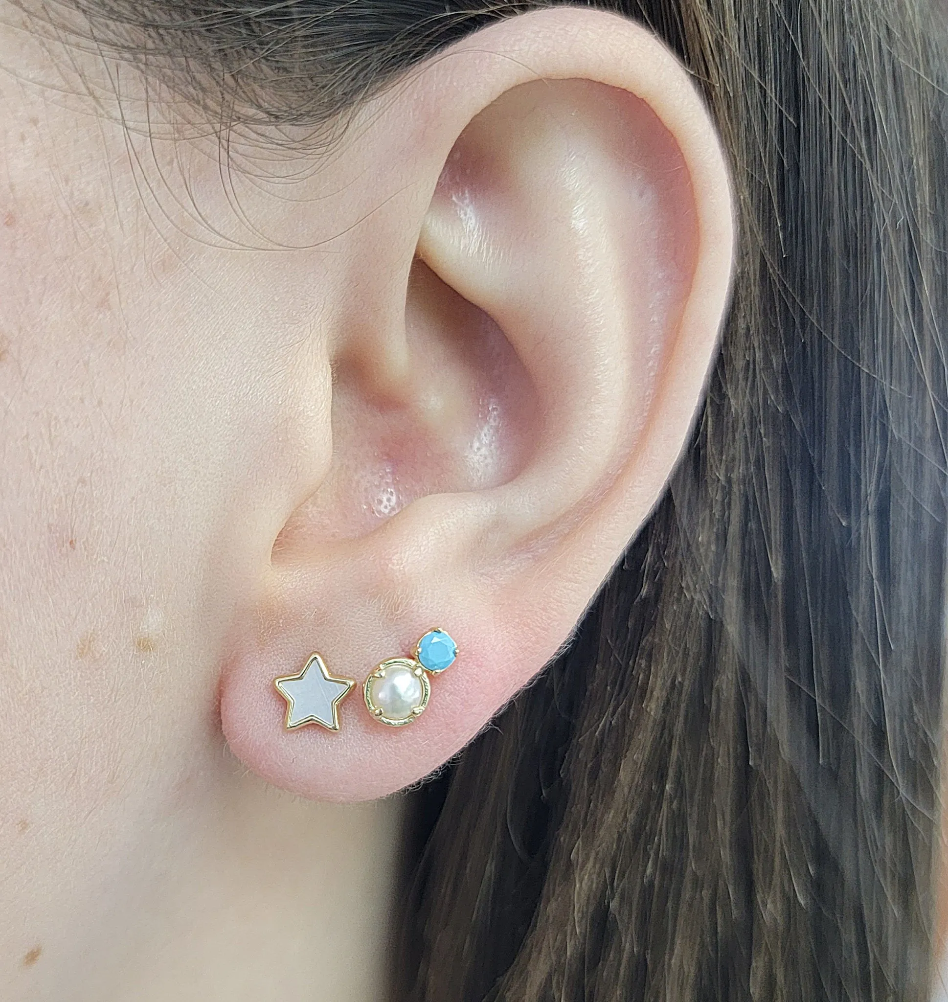 Fine Bezel Star Mother of Pearl Stud Earrings