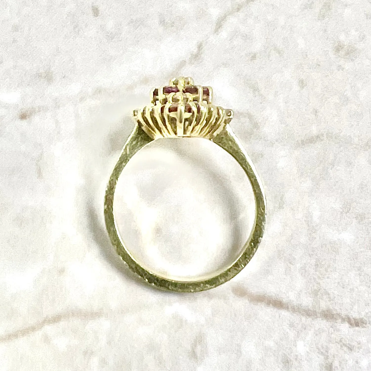 Fine Vintage 18 Karat Yellow Gold Ruby & Diamond Navette Ring