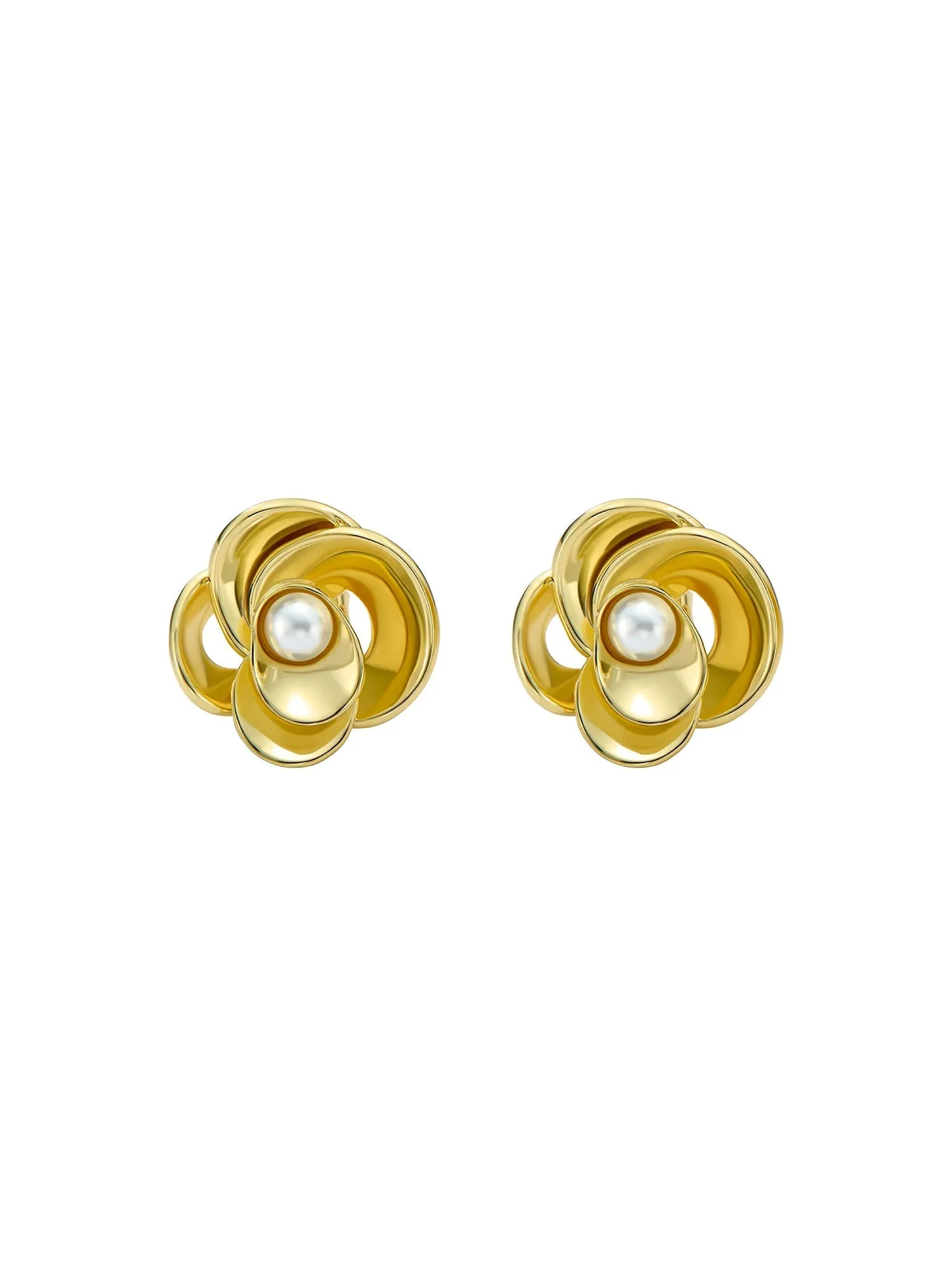 Flores Pearl Flower Statement Stud Earrings Pearl-Gold