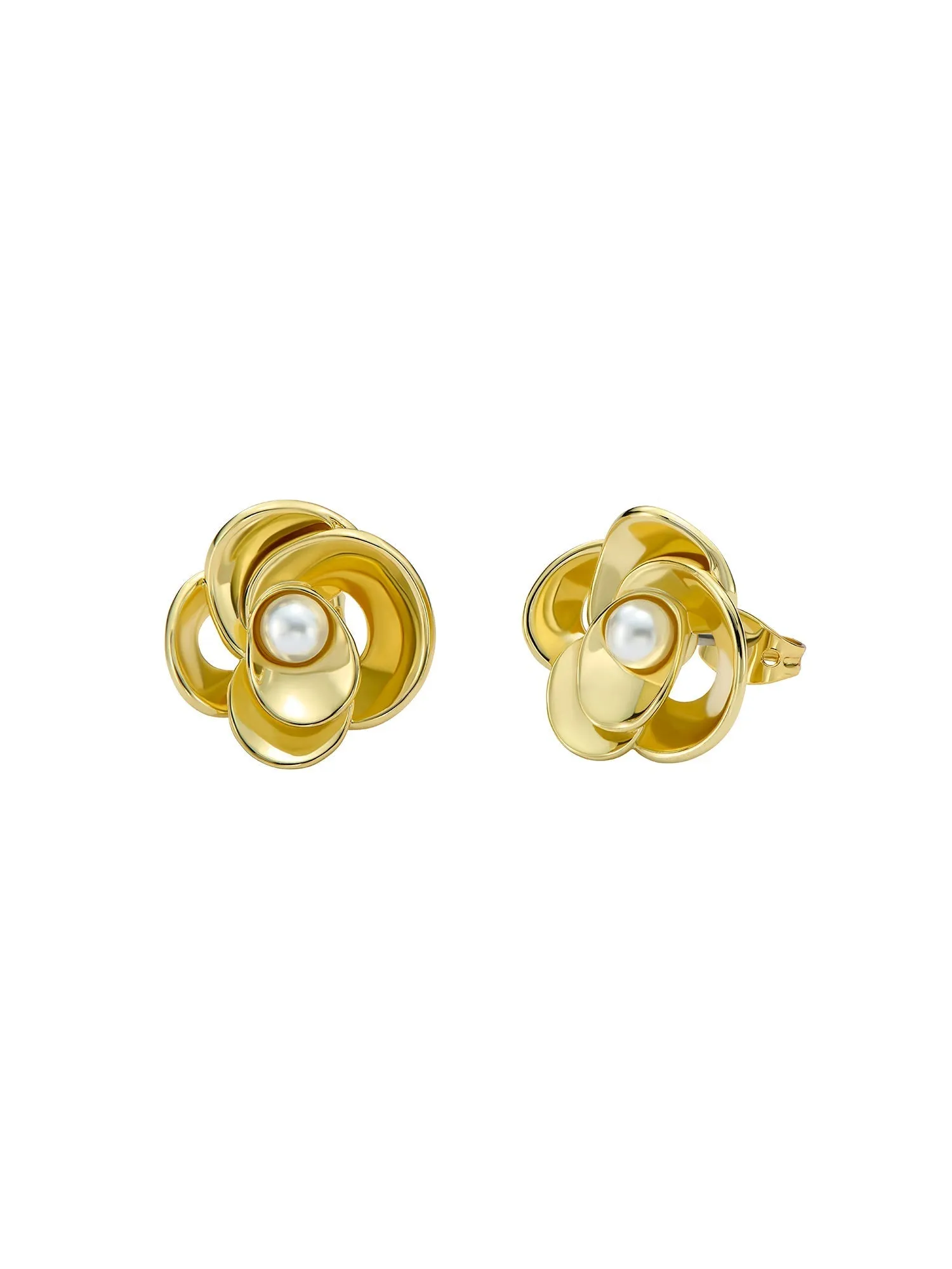 Flores Pearl Flower Statement Stud Earrings Pearl-Gold