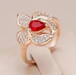 Flower Red Ruby Ring For Women Wedding Egagement Jewelry