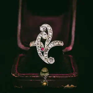 French Belle Époque Diamond & Ruby Flower Ring