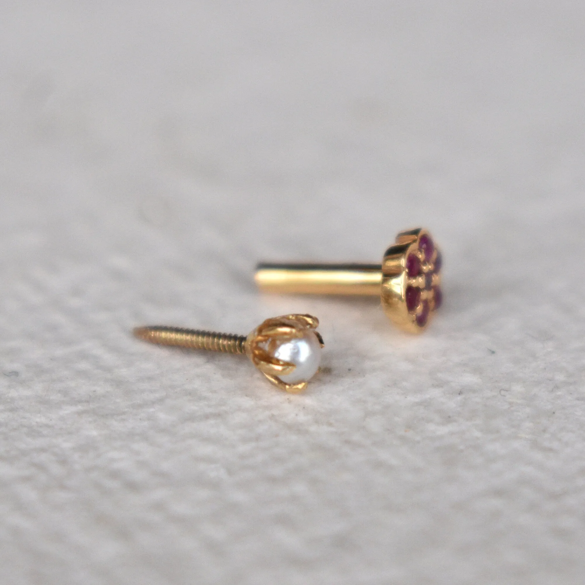 Freshwater Pearl & Natural Gemstone Double Sided Stud, 14K