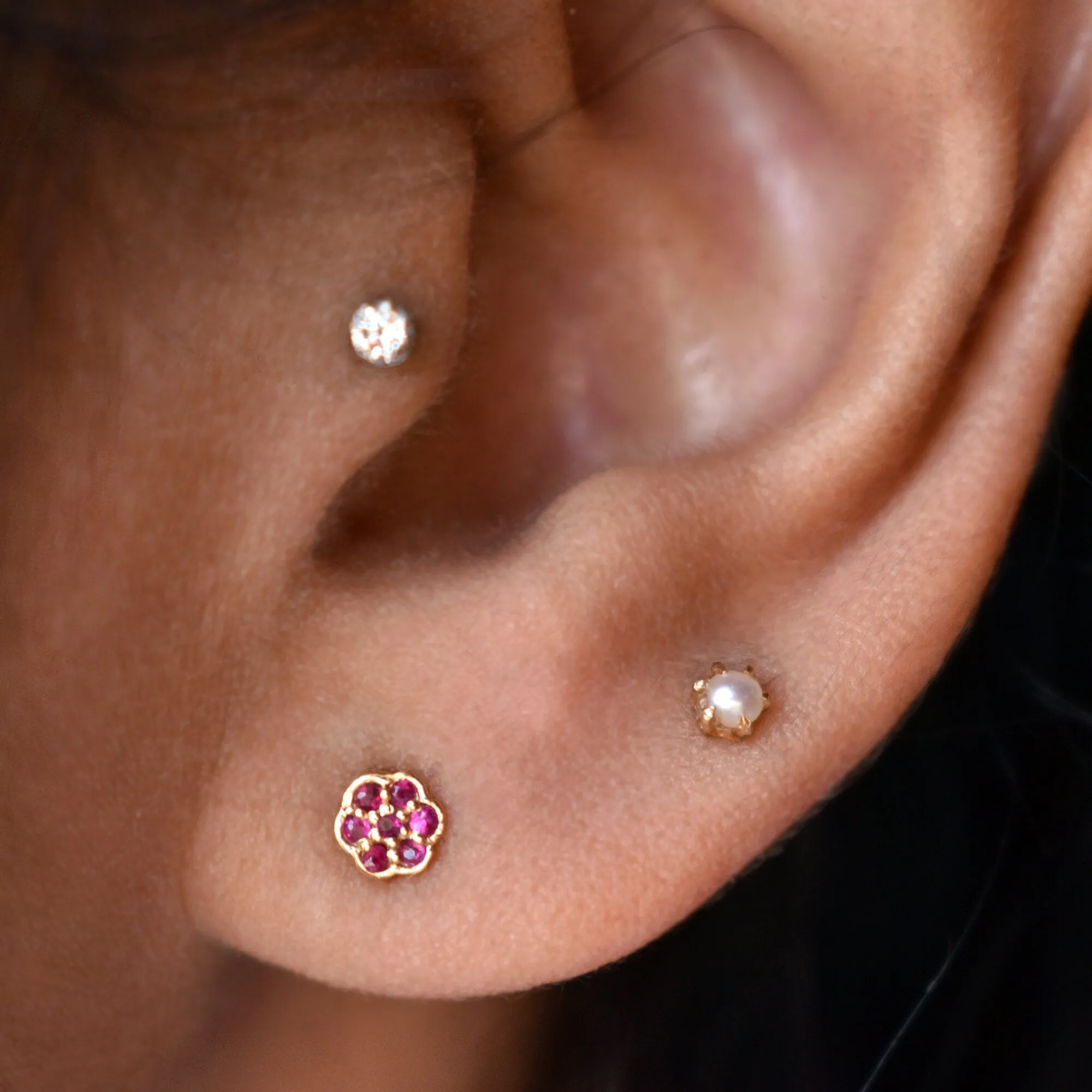 Freshwater Pearl & Natural Gemstone Double Sided Stud, 14K