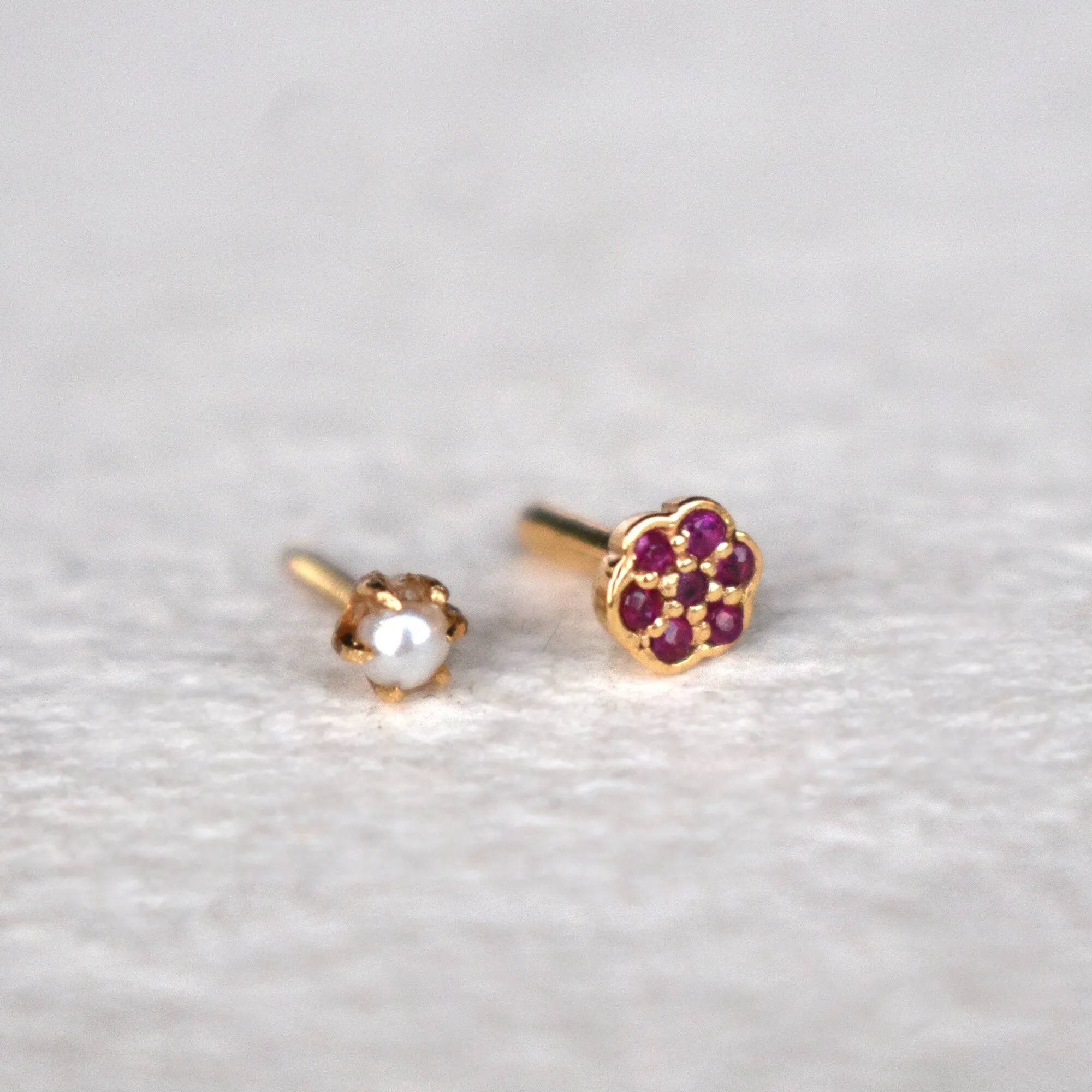 Freshwater Pearl & Natural Gemstone Double Sided Stud, 14K