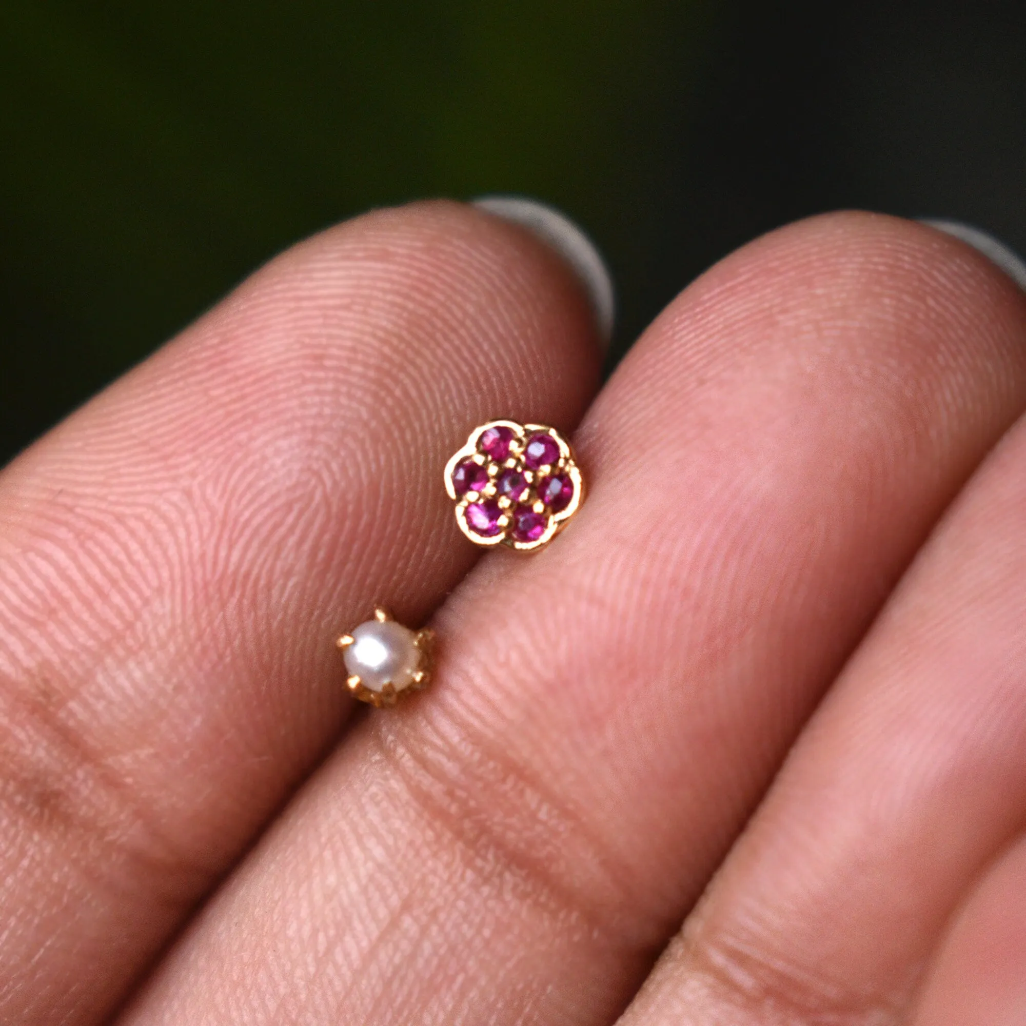 Freshwater Pearl & Natural Gemstone Double Sided Stud, 14K
