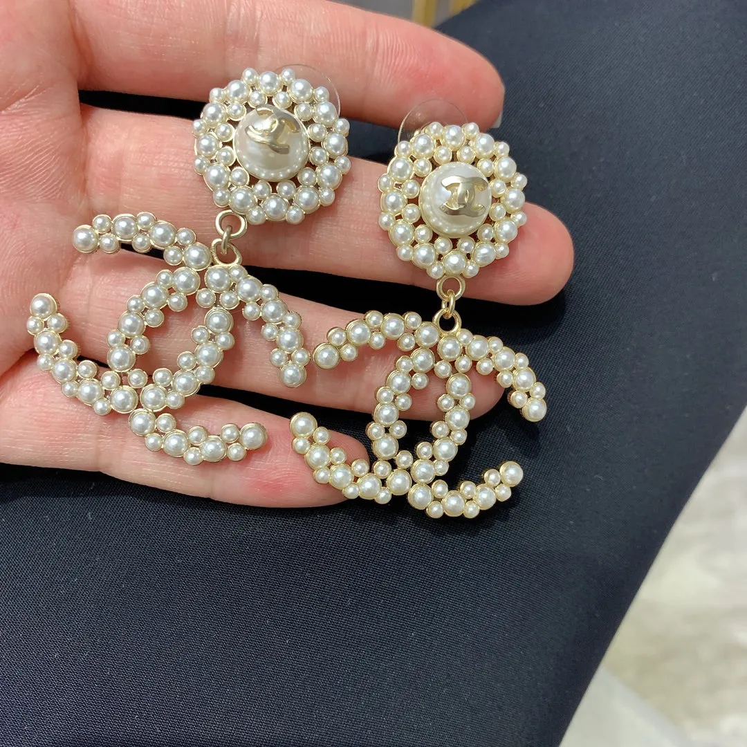 Full Pearl Double C Stud Earrings