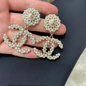 Full Pearl Double C Stud Earrings