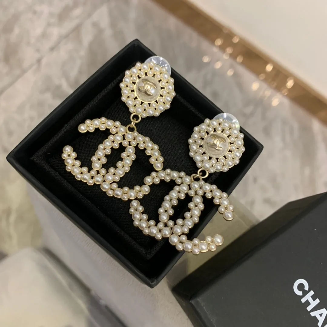 Full Pearl Double C Stud Earrings