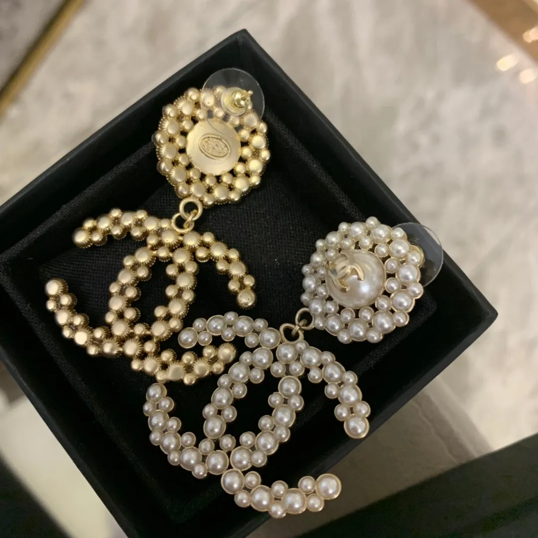 Full Pearl Double C Stud Earrings