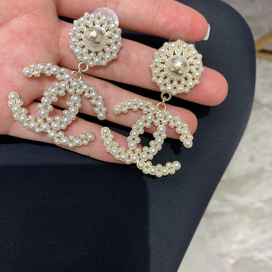 Full Pearl Double C Stud Earrings