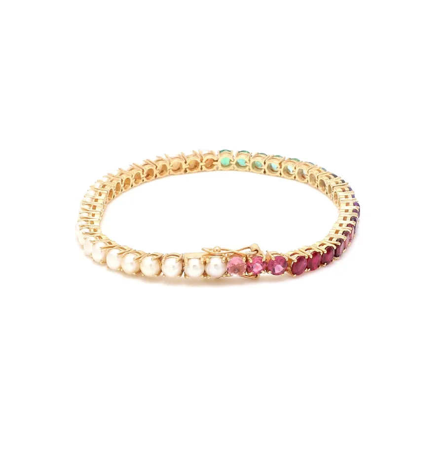 Gemstone & Pearl 50/50 Tennis Bracelet