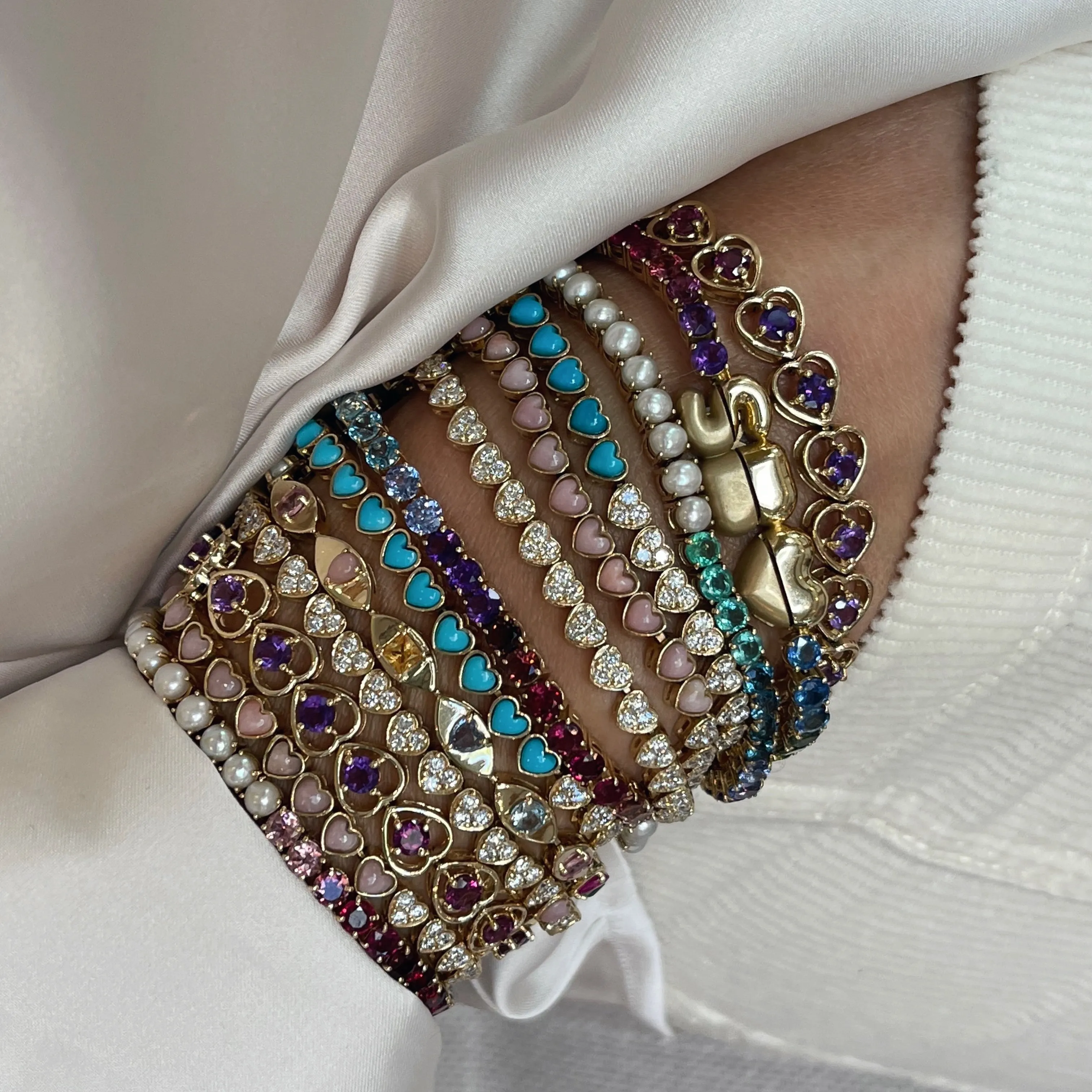 Gemstone & Pearl 50/50 Tennis Bracelet
