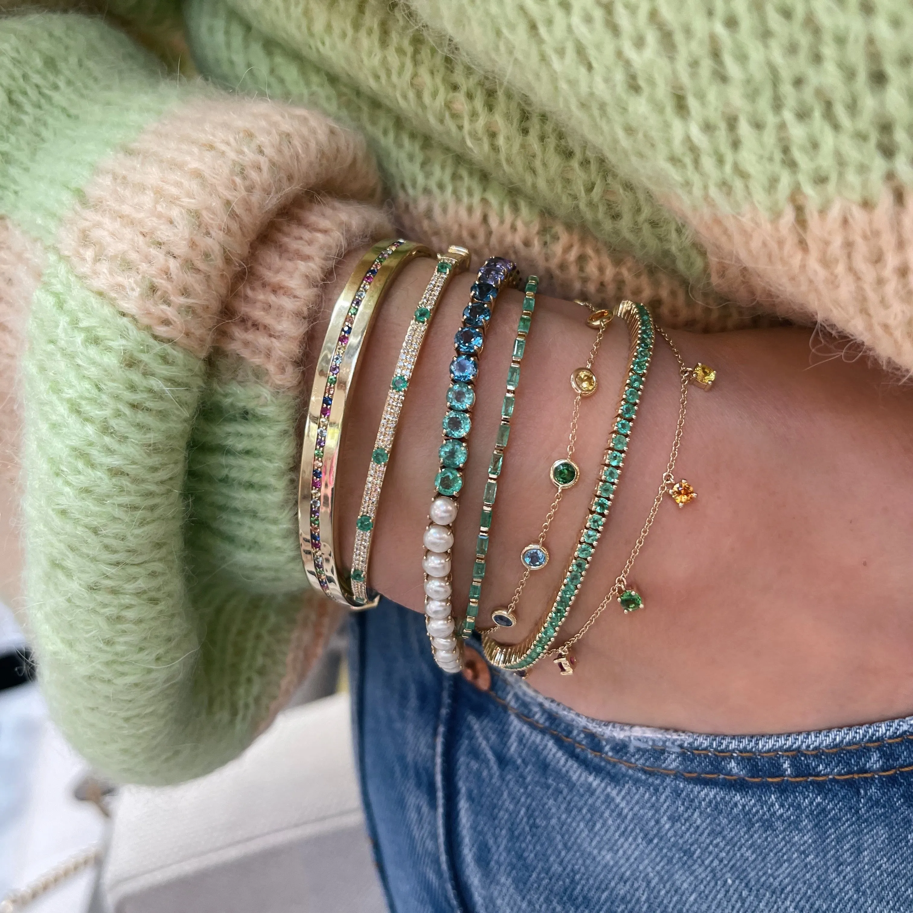 Gemstone & Pearl 50/50 Tennis Bracelet